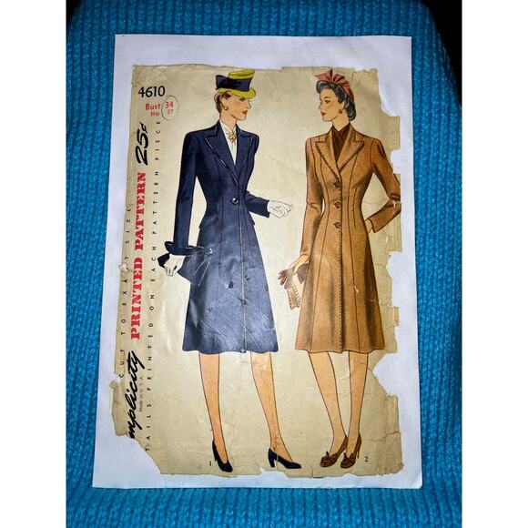 Simplicity 4610 pattern coat fitted 1950s bust 34 hip 37 - Picture 1 of 6